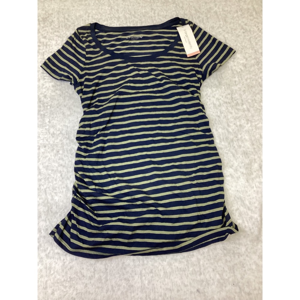 Liz Lange Maternity Target Striped Short Sleeve Ruched T-Shirt Navy Green S NEW
